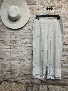 Pantalones Pure Jill Beige Mezcla de Lino Drapeados Solapa Rayas Borde Talla Grande Lagenlook - Imagen 1 de 7