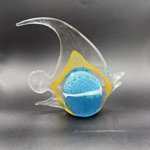 Art Glass Hand Blown Angelfish Sculpture Large Paperweight Figurine Blue Orange - Picture 1 of 5