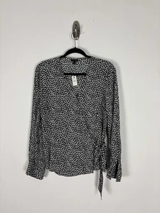 Nwt Talbots Faux Wrap Leopard Blouse Size Medium Black White Long Sleeve - Picture 1 of 11