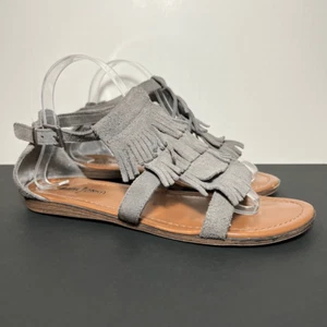 Minnetonka Damen-Sandalen Maui grau Leder Fransen Knöchelriemen/Größe 8 - Bild 1 von 8
