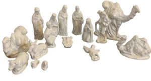 1987 Atlantic Mold 16 Pieces Blue/White Iridescent Glaze Ceramic Nativity Set - Picture 1 of 20
