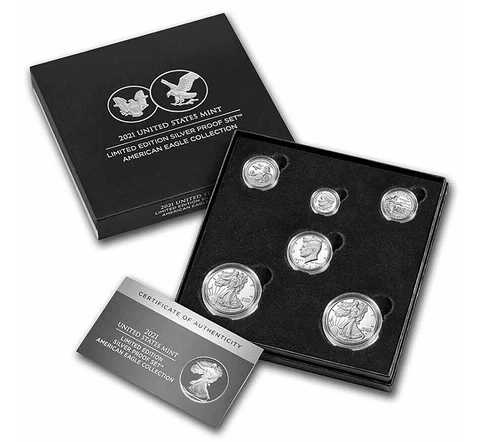 2021 Limited Edition Silver Proof Set w/ Silver Eagles T-1  (S) & T-2 (W) Cover
