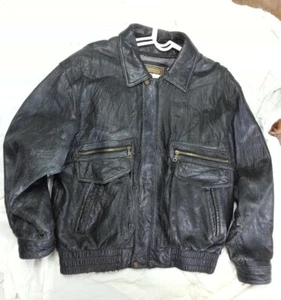 MEN'S ADLER SZ L EXTERIOR 4 POCKET/2 SNAP/ZIP FRONT BLACK LEATHER BOMBER JACKET - Picture 1 of 5