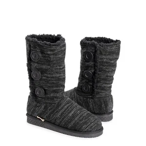 Muk Luks Women's Angel Faux Fur Lined Side Button Knit Boots BLack/Grey Size 7 - Picture 1 of 12