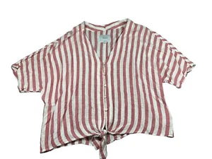 Rails Thea Red Stripe Tie Front Button Down Oversized Top Size Small Carmine - Picture 1 of 6
