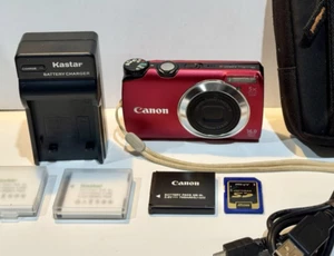 Canon PowerShot A3300 IS Digital Camera Red w 3 Batteries Charger Card Cable + - Picture 1 of 13