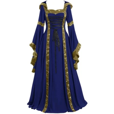 Mujeres Medieval Renacimiento Maxi Vestido Boho Victoriano Vestido de Baile Disfraz de Halloween Foto 1 de 4