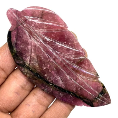 178 Cts Certified Natural Carved Tourmaline Leaf 93x38mm Bi Color Loose Gemstone - Image 1 of 4
