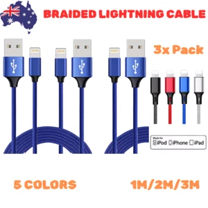 3X Braided Fast USB Cable Cord Charger For iPhone 6 7 8 11 12 13 14 Pro Max iPad - Photo 1 sur 16