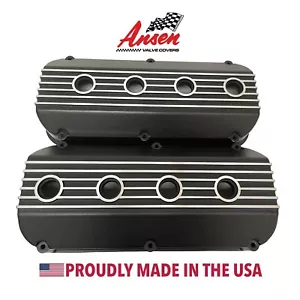 Mopar 392 Hemi All Fins Valve Covers BLACK - Die-Cast Aluminum - Ansen USA - Foto 1 di 4