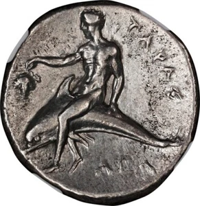Calabria, Taras AR Didrachm - BOY on a DOLPHIN NGC Ch XF 5/5 - FLASHY LUSTER 91 - Picture 1 of 5