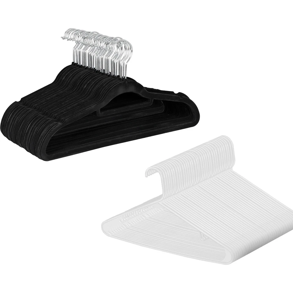 50/100 包衣服天鹅绒套装/衬衫/裤子衣架塑料衣架防皱  — 第 1/1 张图片