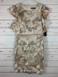 NWT Lulus Pink Rose Gold Embroidered Flutter Sleeve Dress Medium Short Floral - Picture 1 of 7