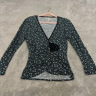 Top de Colección Nine West Acanalado Encaje Imitación Envolvente Para Mujer XS Negro Floral Hada Grunge Foto 1 de 4