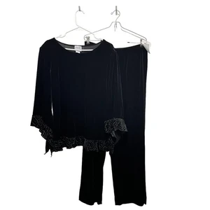 Pant Set Woman Pants SZ 14 Top 16 Stretch Velour 90s Gothic Goddess Witchy Black - Picture 1 of 12