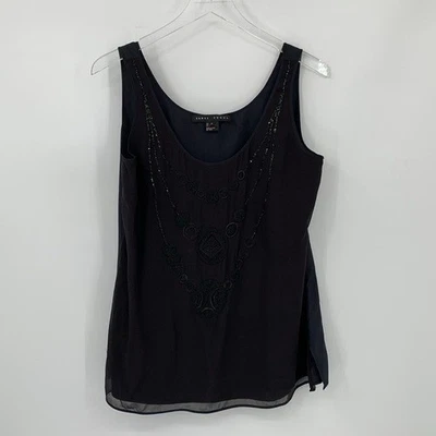 Yansi Fugel embellecido seda camiseta sin mangas blusa camisa cristal bordado negro 12 Foto 1 de 4