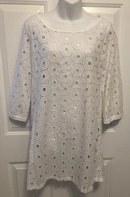 Jordan Taylor Swimsuit Cover Up White Eyelet Cotton Pullover Dress Size Medium - Image 1 of 4