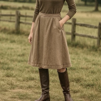 Falda midi vintage de lana beige Heritage para mujer 6 Western Country Boho dinero antiguo Foto 1 de 4