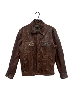 Excellent Condition INDUSTRIE Men's Brown Leather Biker Jacket Size L - Picture 1 of 4