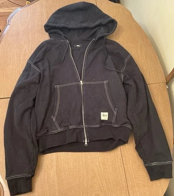 Мужская серая и черная куртка Stüssy с логотипом Double Face на молнии большого размера - Изображение 1 из 4