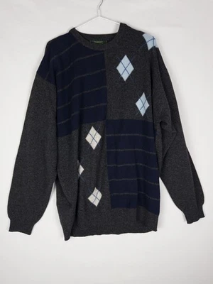 Peter Scott Argyle Sweater Herren XL Pullover Schwarz Preppy 100% Lammwolle Schottland - Bild 1 von 4