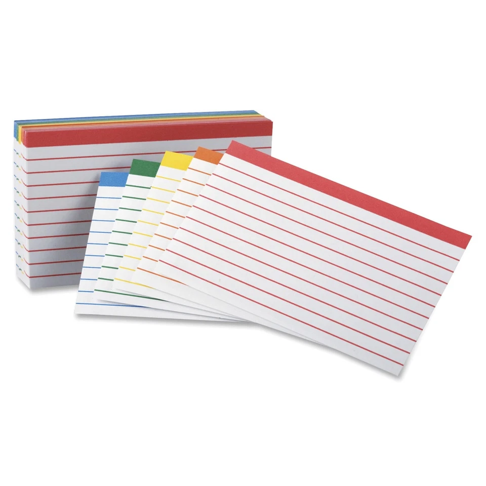 Paquete de 100 tarjetas de índice con reglas codificadas por colores surtidos Oxford de 3x5 pulgadas Foto 1 de 1