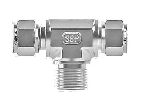 1/2 Tube x 1/2 Tube x 1/2 MNPT 316ss Male Branch Tee Fitting SSP SSG8MBT8 - Image 1 of 2