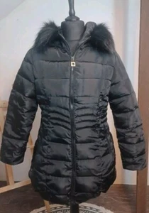 NWOT Black Quilted Midi Puffer Coat Womens UK M(10/12) Removable Fur - Picture 1 of 9
