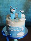 TEDDY BEAR,  NUMBER & CLOUDS personalised edible handmade birthday cake topper