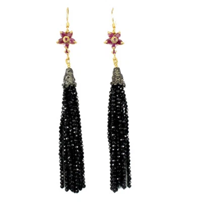 Summer 925 Silver Earrings Oval Ruby Black Spinel Flower Gemstone Jewelry - Image 1 of 4