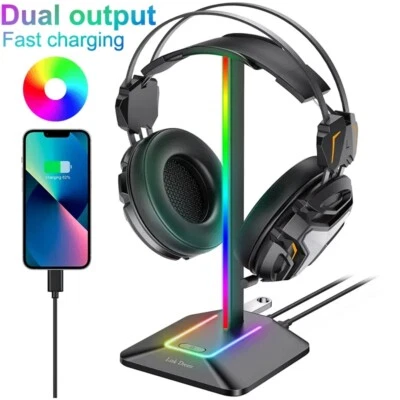 MARKENLOS Kopfhörer Ständer LED RGB Headset Halterung Gaming Kopfhörer Halter mit 2 USB