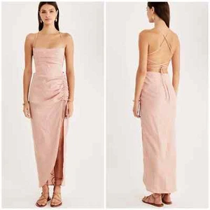 Rumer The Label x Revolve Prima Pink 100% Linen Resortwear LouLou Maxi Dress L - Picture 1 of 11