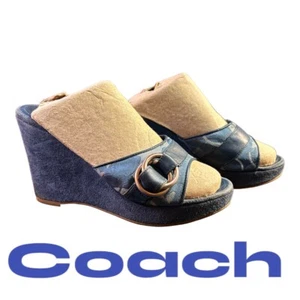 COACH “MEREDITH”Lighter/Darker Blue-Signature C Canvas/Leather-4”Wedge-Size 6.5M - Picture 1 of 10