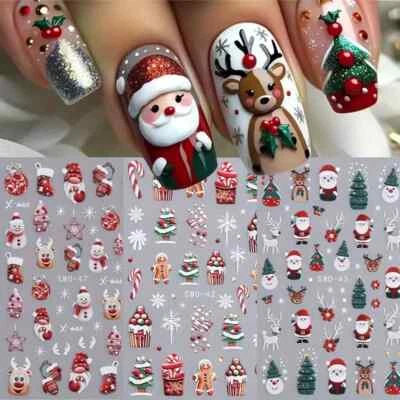 Nail Art Stickers Decals Christmas Santa Reindeer Tree Snowflake Xmas Transfers - Image 1 of 2