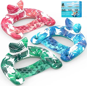 Inflatable Pool Float Chairs with Cupholders & Handles, 3 Pack Set - Picture 1 of 7