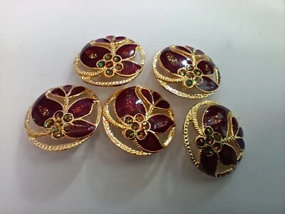 5 pcs. Vintage enamel red flower metal buttons - Image 1 of 4
