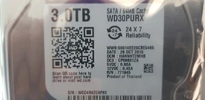 WD WD30PURX WD30PURX-64P6ZY0 3.0TB HARD DRIVE SATA 3.5INCH - Picture 1 of 3