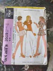3519 Vintage McCalls SEWING Pattern Misses Top Pants Skirt Carefree 1970s CUT 12 - Picture 1 of 2