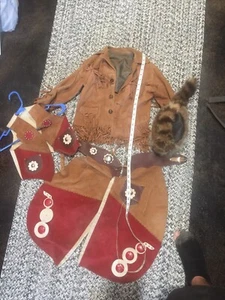 Vintage Keyston Bros. Buckskin Coat Chaps gilet polsini e cappello pelle di prozzo bambini taglia 6 - Foto 1 di 12