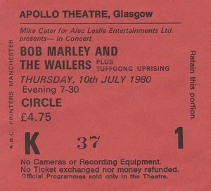 BOB MARLEY & THE WAILERS Concert Ticket - Apollo Theatre, Glasgow 1980 reprint - Picture 1 of 1