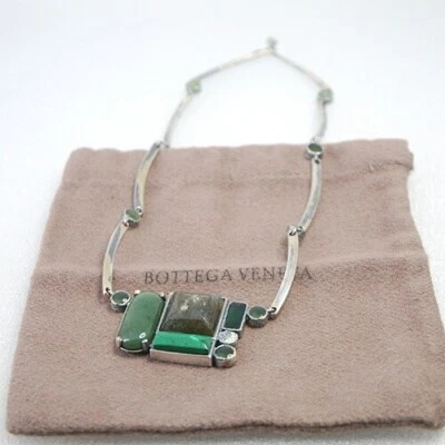 Collana In Giada Opale Naturale Verde In Argento Sterling Bottega Veneta Ag925 - Immagine 1 di 4