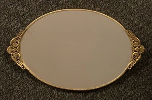 Vtg Gold Colored Filigree Metal Hollywood Regency Dresser Mirror Vanity 13.5inch - Picture 1 of 8