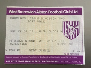 1990/91 WEST BROMWICH ALBION V PORT VALE 27-04-1991 DIVISION 2 MATCH TICKET - Picture 1 of 1