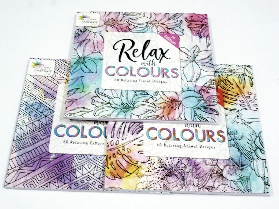 TALLON Colour Therapy Relax with Colours Adult Colouring Book Floral Animals Patterns 1