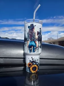 Country Western 40oz tumbler - Stainless Steel W/Handle | Horses, Cowboy, Girl - Picture 1 of 5