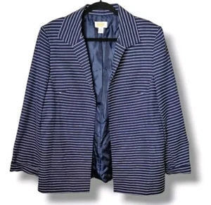 Vintage Talbots Blazer 16 Made in Japan Navy/White Pinstripe Open Front Preppy - Picture 1 of 9