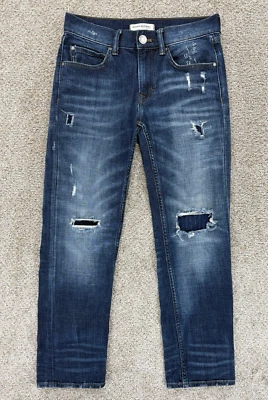 Pantalones de mezclilla Banana Republic para mujer 25 azules novio rasgado/reparación usados lavados elásticos Foto 1 de 4