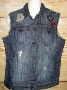 MENS GUESS DARK DESTROY WASH CUT OFF DENIM VEST SIZE M - Picture 1 of 3