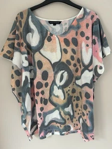 French Connection Womens Top Size L White Black Peach Animal Print Jersey - Picture 1 of 8
