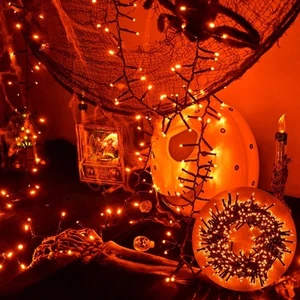 Orange Halloween Lights 400 LED Cluster Lights String 19.7FT 8Modes Waterproo... - Picture 1 of 6